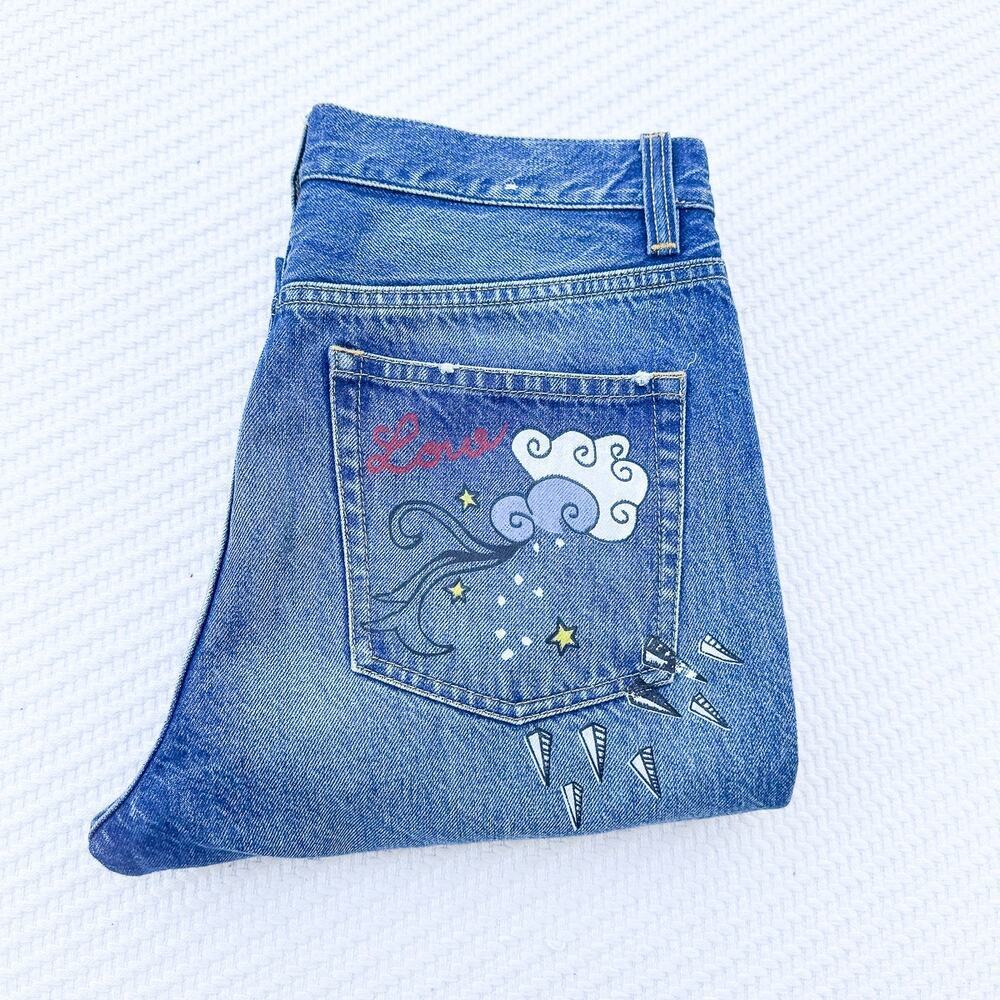 Alice and Olivia Breakdown Graffiti Graphic Printed Denim Jeans Size 29